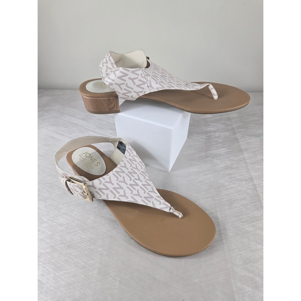 Jones New York Signature Vinah Cream Monogram Thong‎ Slingback Sandals 8.5M